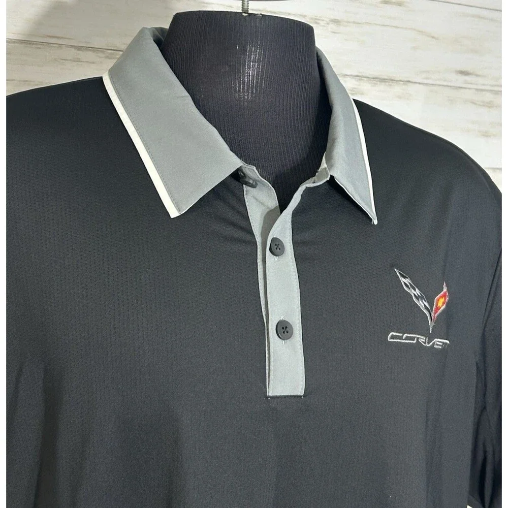 ADIDAS AEROREADY CHEVY CORVETTE XXL 2XL Men Black Polo Stretch Golf Shirt Tennis